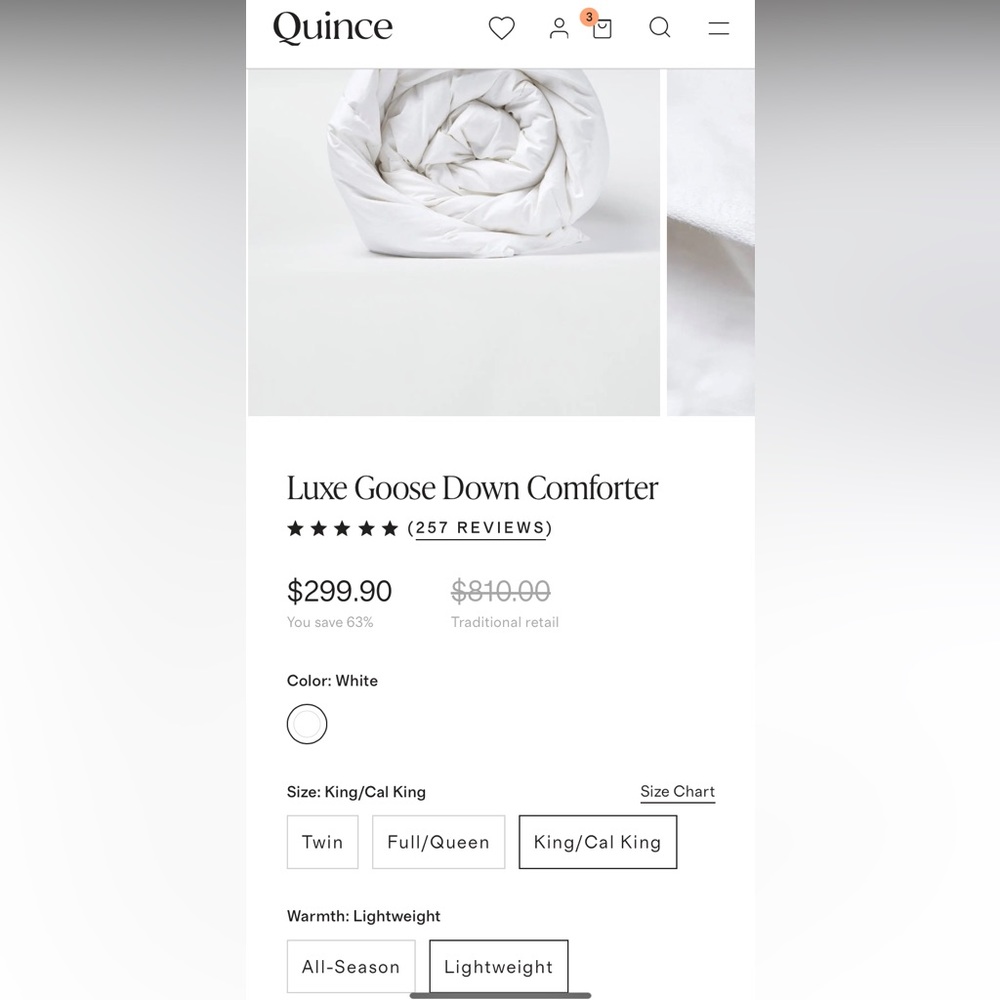 Like new Quince Luxe Goose down comforter